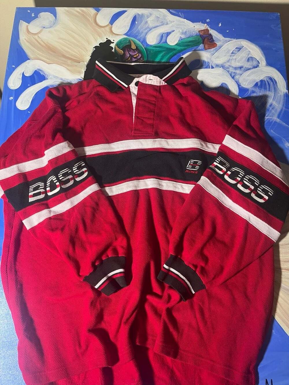 Vintage Boss by IG Design Red and Black Rugby Shirt